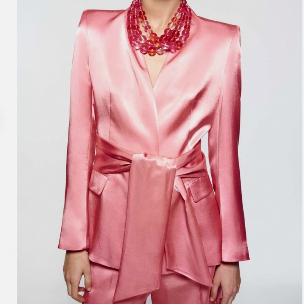 ZARA Belted Satin Effect Blazer – Glam Pink – Women’s Medium – Like New